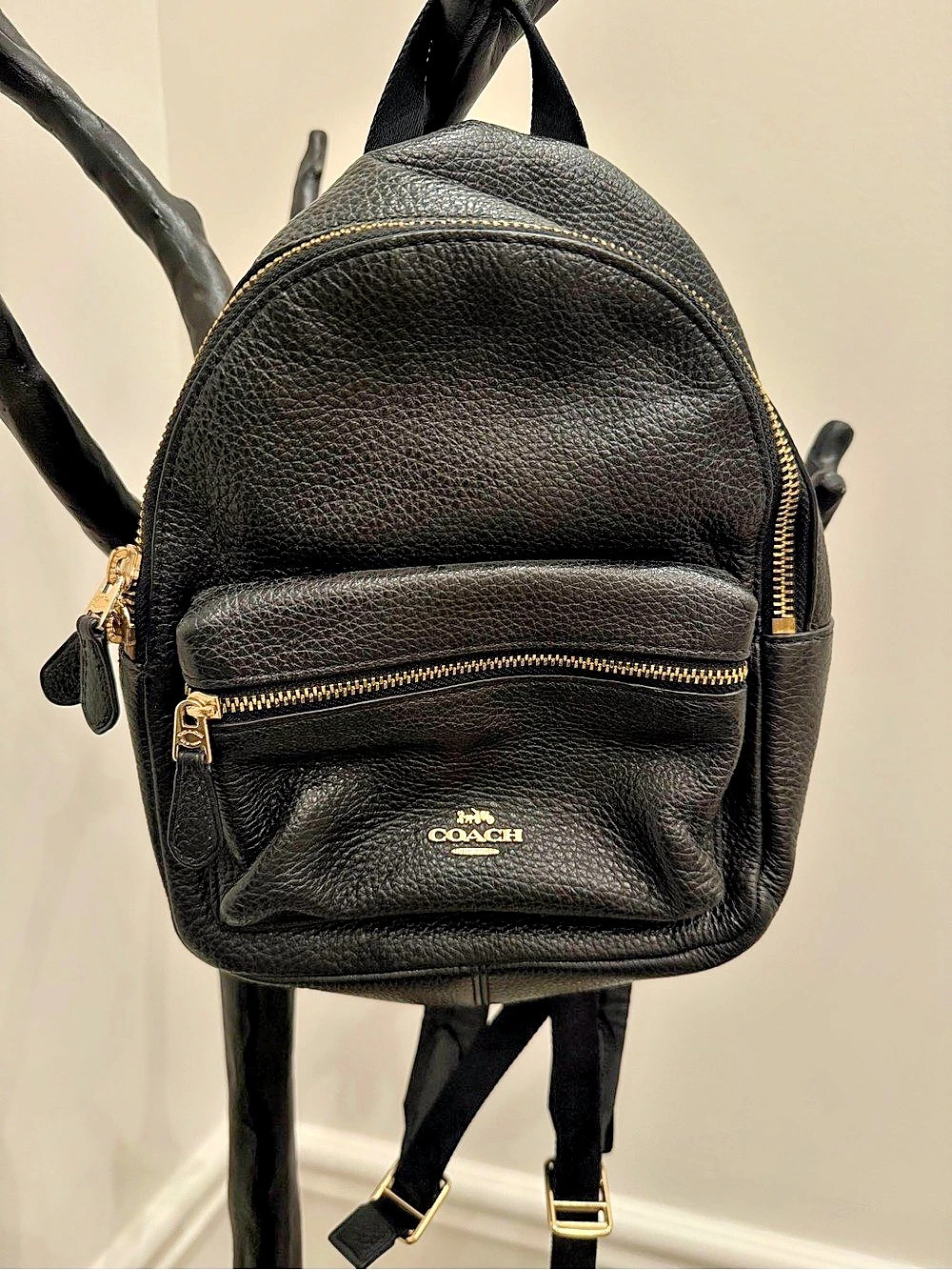 Coach Mini Charlie Backpack in Pebble Leather Black